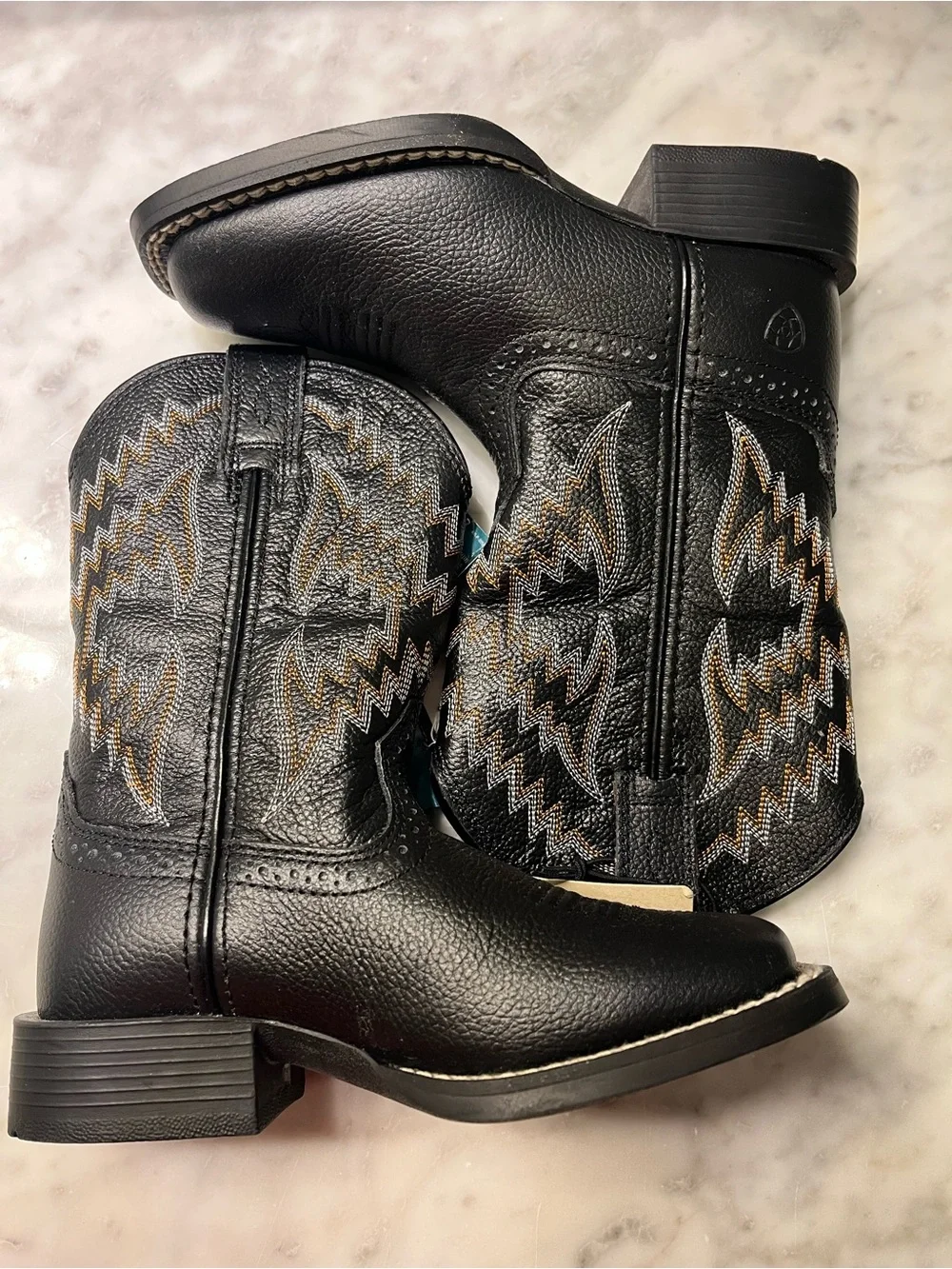 Ariat Black Kids Western Boots with White and Brown Stitching